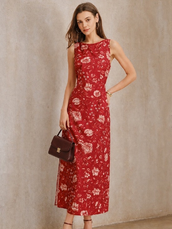 RIHOAS Dresses & Skirts - RIHOAS Red Floral Sleeveless Maxi Dress